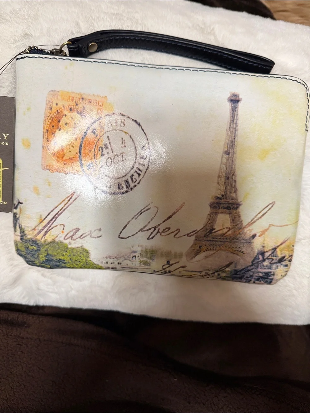 Patricia Nash Discovery Signature Paris Postcard leather wristlet NWT